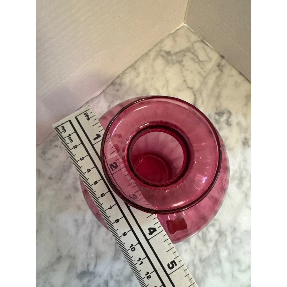 Pilgrim Glass Cranberry Pink Optic Ribbed Bulbous Vase Handblown West Virginia